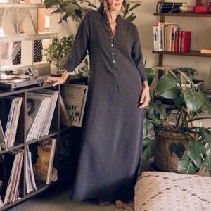 Oddbird Charcoal Gray Gauze Turkish Cotton Maxi Kaftan Dress XS Lounge Pockets
